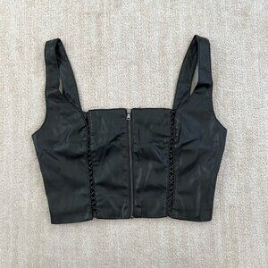 Bebe Faux Leather Black Corset Crop Top S